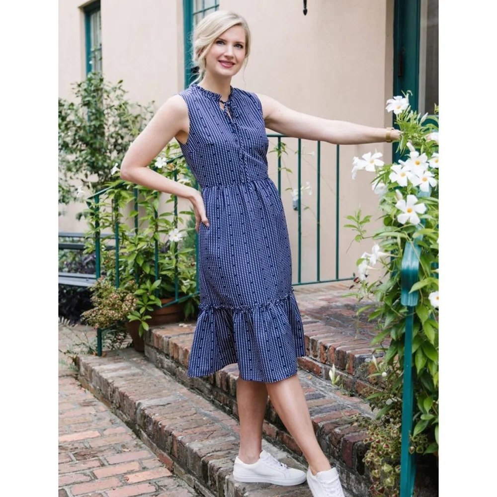 Draper James Heart Dots Tiered Dress Nassau Navy 0 - Picture 13 of 13